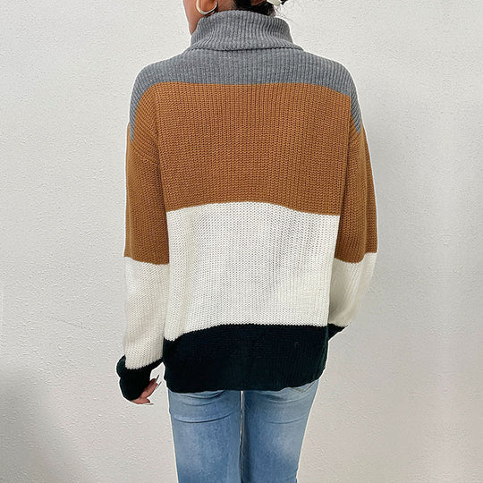 Damen Rollkragen-Colorblock-Pullover aus Grobstrick Shop Nory