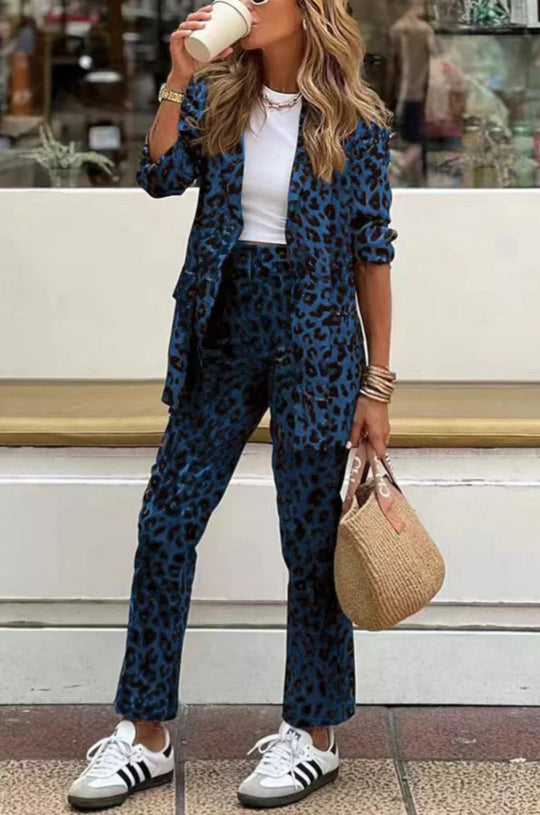 Damen Elegantes Leopardenmuster-Anzugset