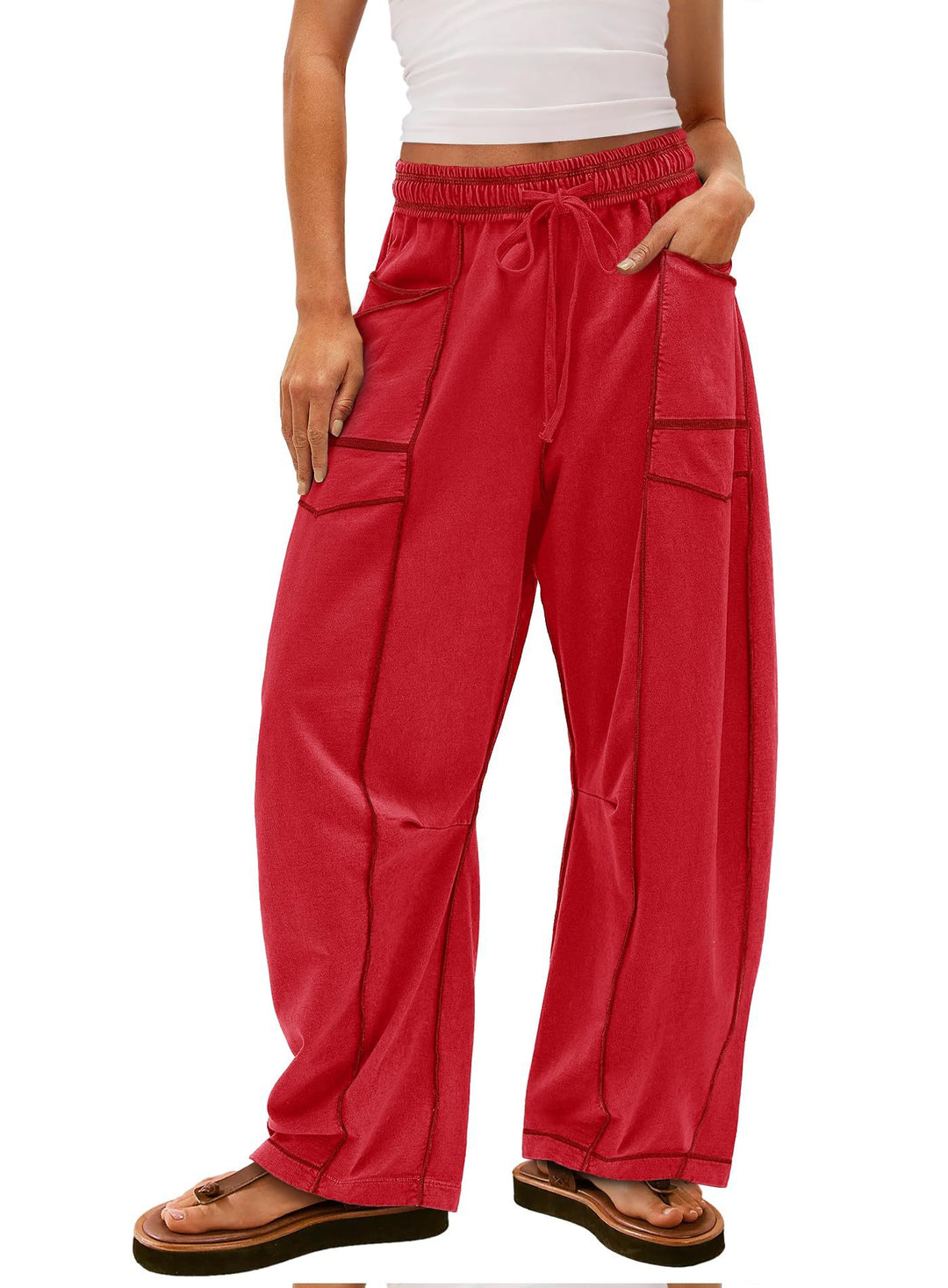 Damen weite Cargo-Loungehose mit elastischem Bund und Kontrastnähten Shop Nory