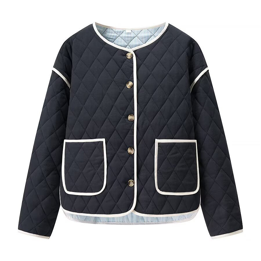 Damen gesteppte Kurzjacke mit Diamantstepp, kontrastierter Paspel und abgerundetem Saum Shop Nory