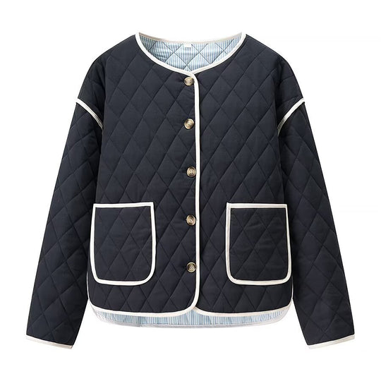 Damen gesteppte Kurzjacke mit Diamantstepp, kontrastierter Paspel und abgerundetem Saum Shop Nory