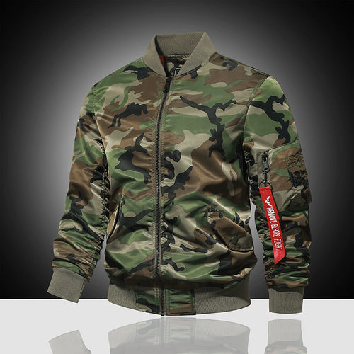 Herren militärisch inspirierte Bomberjacke mit Camouflage, Ärmeltasche und Rippbündchen Shop Nory