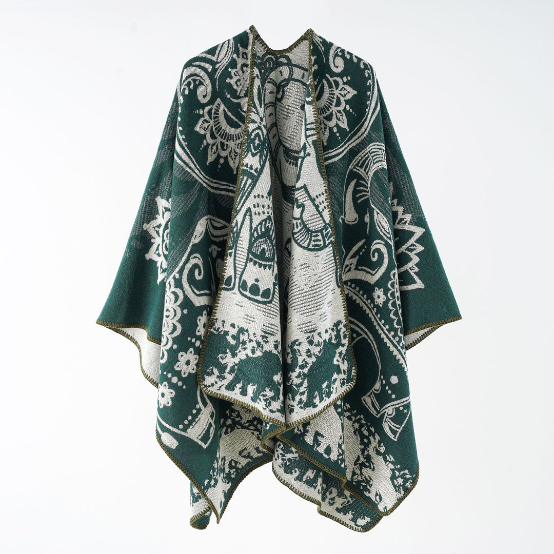 Damen Jacquard-Überwurfponcho mit doppelseitiger Webstruktur und Zierstichkante Shop Nory