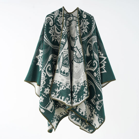 Damen Jacquard-Überwurfponcho mit doppelseitiger Webstruktur und Zierstichkante Shop Nory