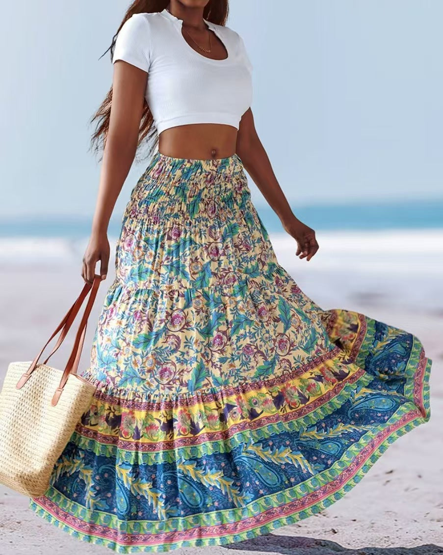 Damen Maxirock mit elastischem Smockbund und fließendem Paisley‑Print Shop Nory
