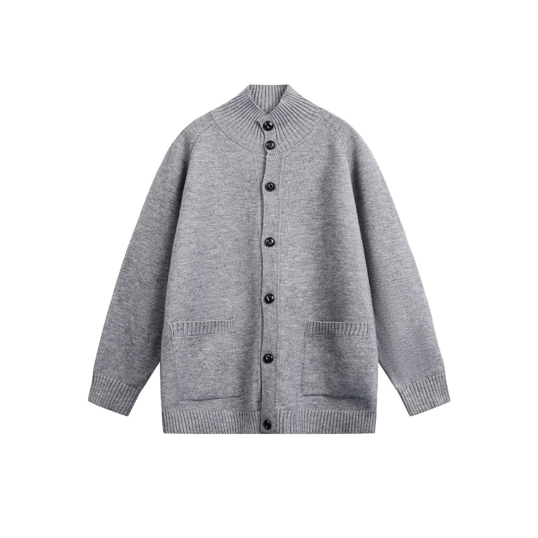 Unisex Cardiganjacke mit hohem Rippkragen, durchgehender Knopfleiste und Eingrifftaschen Shop Nory