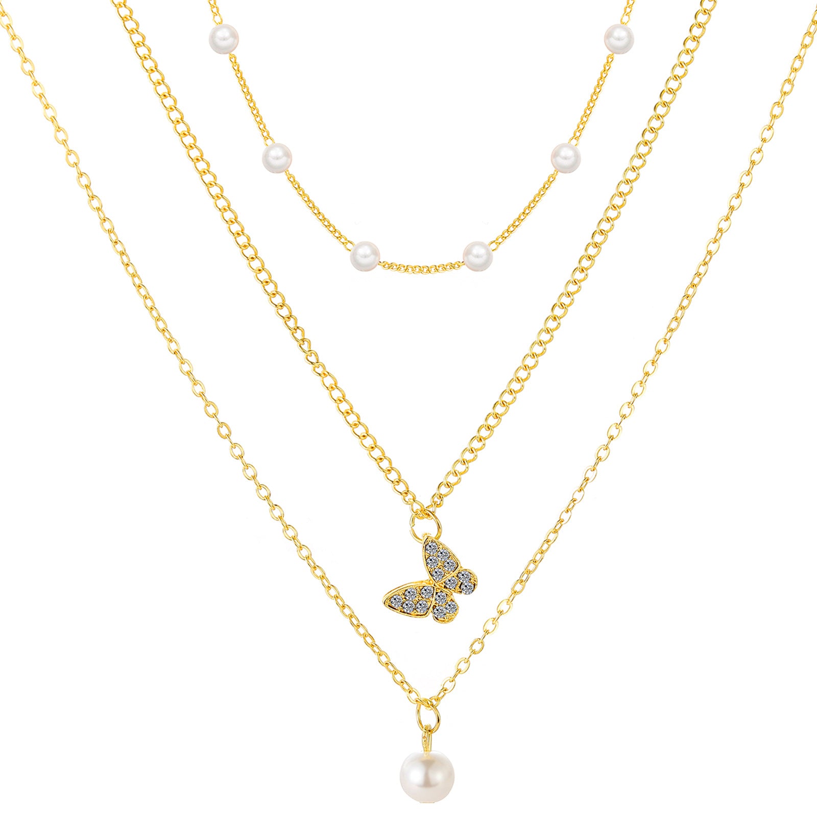 Damen Halskette Set mit funkelndem Schmetterlingsanhänger und eleganten Perlenakzenten Shop Nory