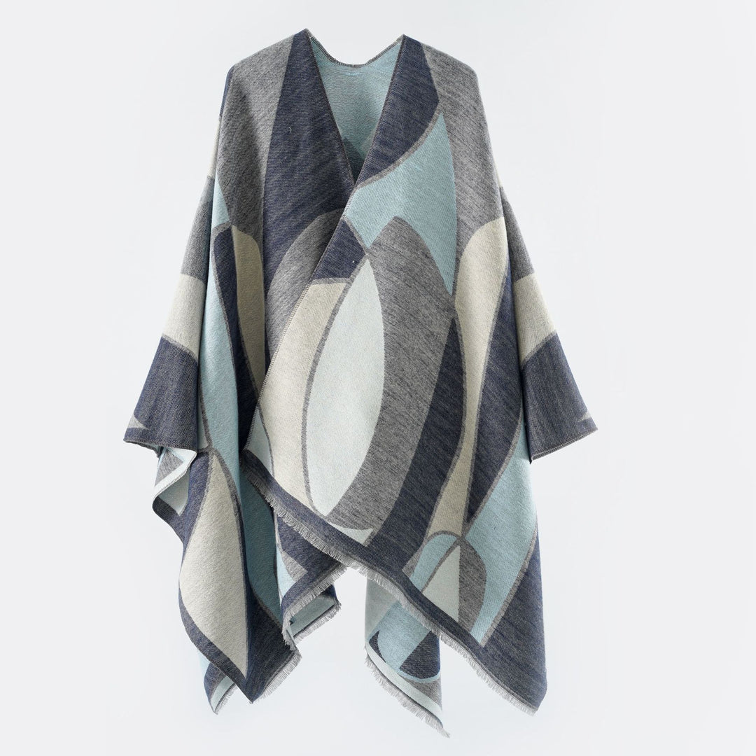 Damen Oversize-Poncho mit V-Ausschnitt und geometrischem Jacquard-Design Shop Nory