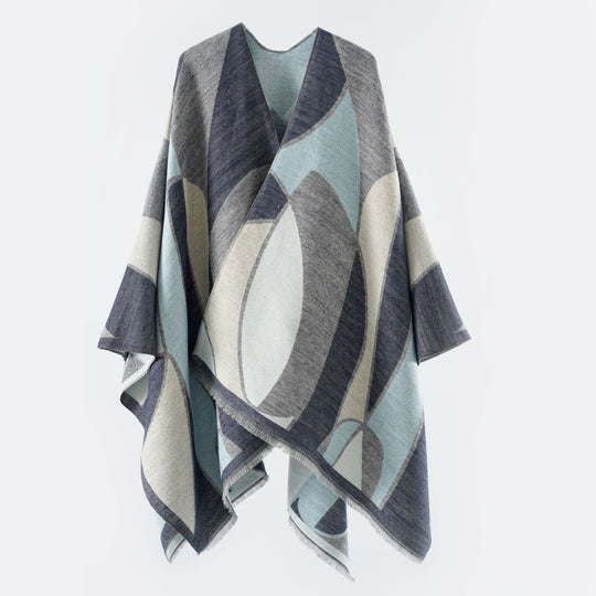 Damen Oversize-Poncho mit V-Ausschnitt und geometrischem Jacquard-Design Shop Nory