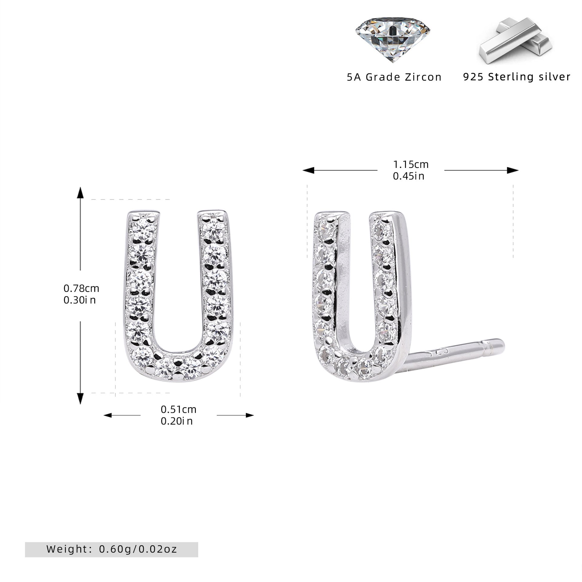 Damen Ohrstecker aus 925 Sterling Silber mit luxuriösem Zirkonbuchstaben R Shop Nory