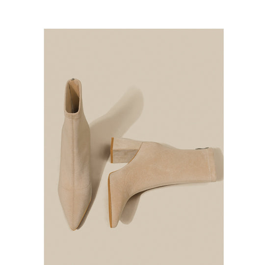 Damen Spitze Sock‑Ankle‑Boots mit skulpturellem Blockabsatz und Stretch‑Veloursoptik Shop Nory