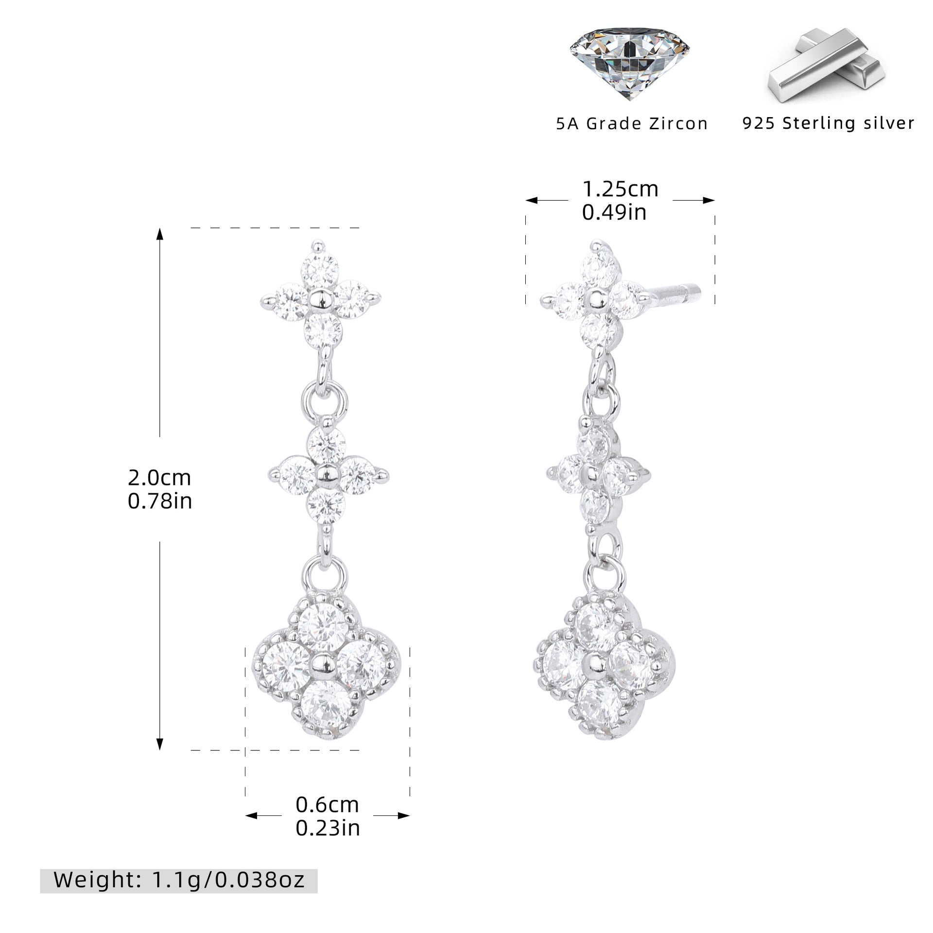 Damen Ohrhänger mit funkelnden Zirkonblüten aus hochwertigem 925 Sterlingsilber Shop Nory