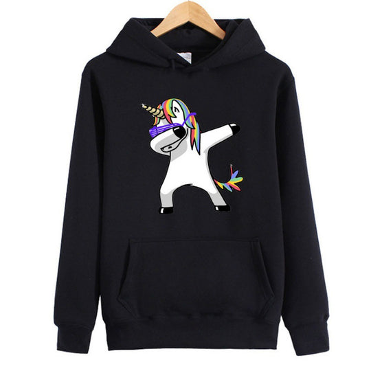 Damen Kapuzenpullover mit Einhorn-Dab-Print, Kängurutasche und weichem Baumwollmix Shop Nory