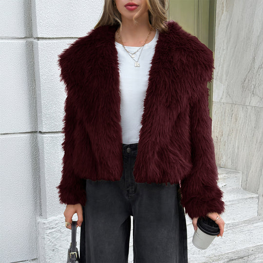 Damen nan kurzer Faux‑Fur‑Mantel mit breitem Stehkragen, dichter Flor und wärmender Innenfütterung Shop Nory