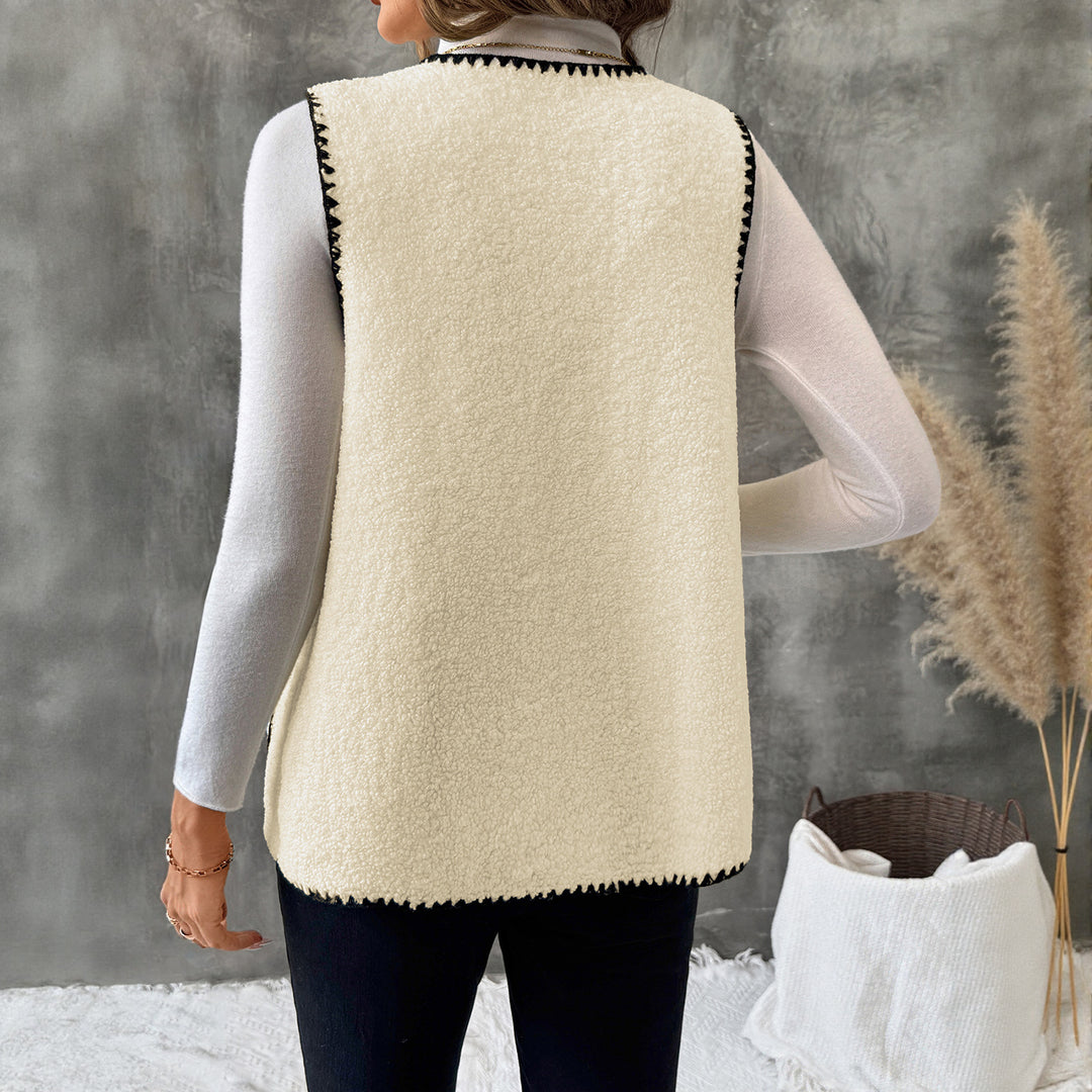Damen Ärmellose Teddyweste mit Kontrast-Ziernähten und aufgesetzten Taschen Shop Nory