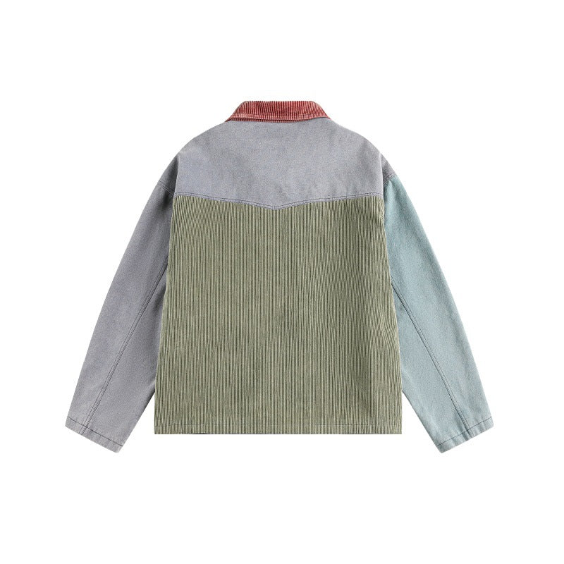 Unisex Boxy‑Patchwork‑Cordjacke mit kontrastierendem Kragen und Multifunktionstaschen Shop Nory