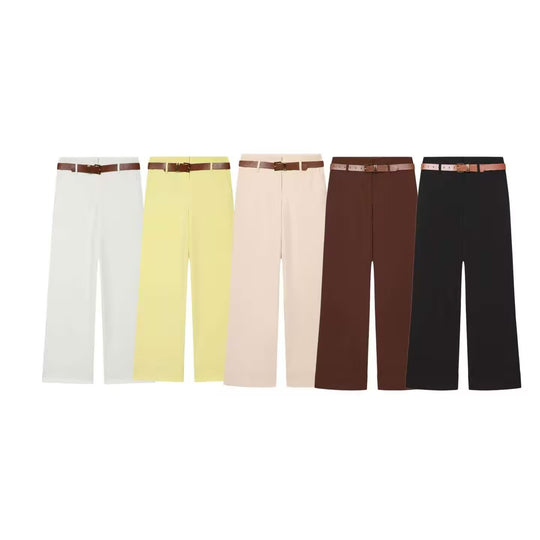 Damen Hochtaillierte Wide‑Leg‑Hose mit Bügelfalte, Gürtelschlaufen und verdeckter Knopfleiste Shop Nory