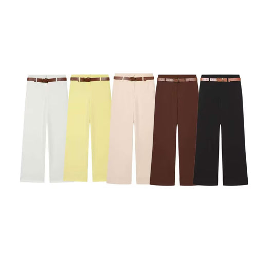 Damen Hochtaillierte Wide‑Leg‑Hose mit Bügelfalte, Gürtelschlaufen und verdeckter Knopfleiste Shop Nory