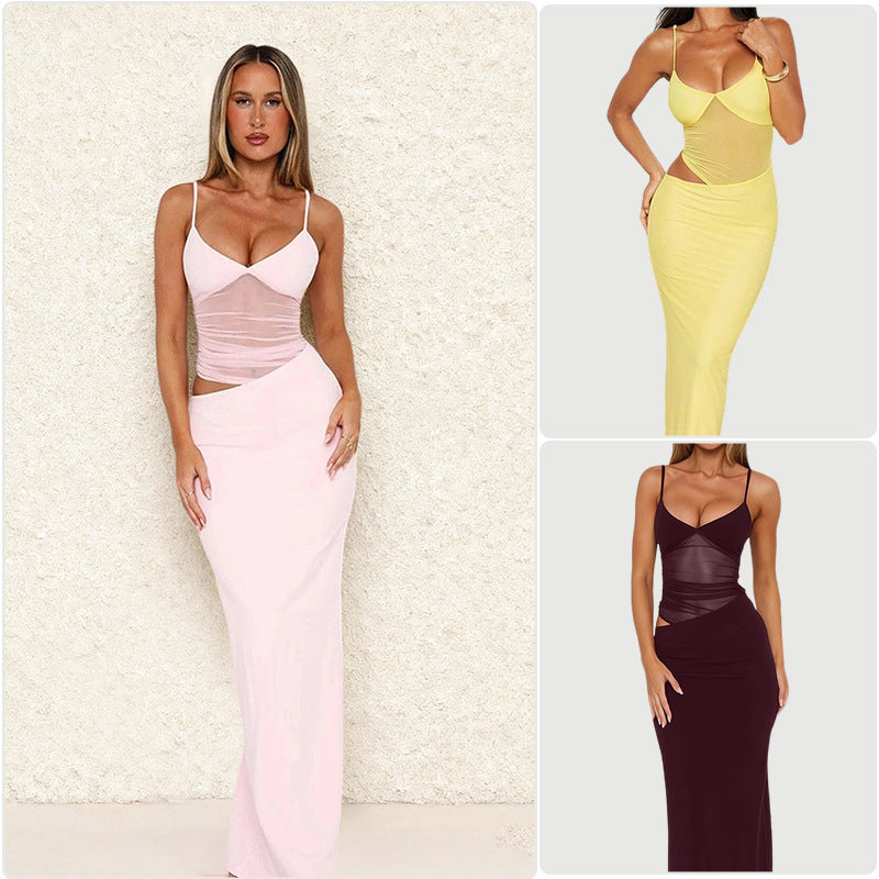 Damen Elegantes Maxikleid mit transparentem Oberteil und figurbetontem Schnitt