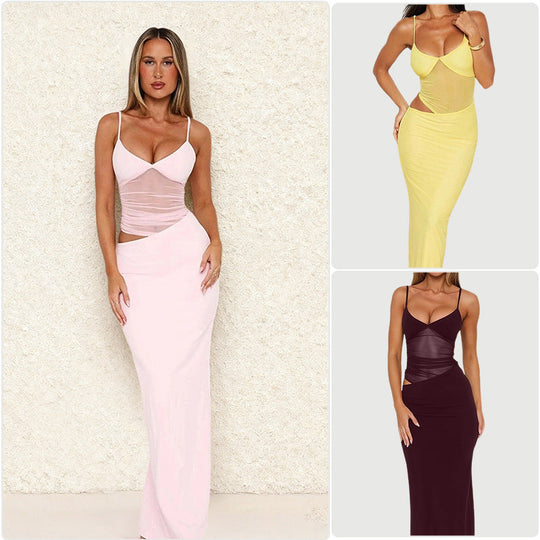 Damen Elegantes Maxikleid mit transparentem Oberteil und figurbetontem Schnitt