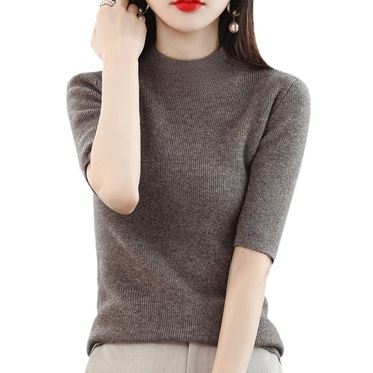 Damen Kurzarm-Feinstrickpullover mit Stehkragen und taillierter Passform Shop Nory