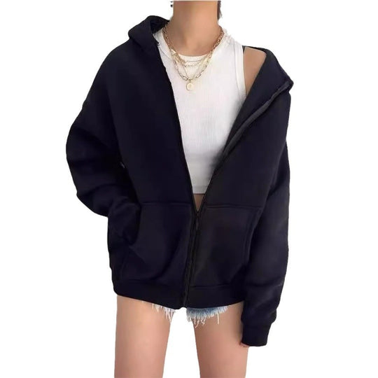 Damen nan oversized Kapuzenjacke mit Reißverschluss und Kängurutaschen Shop Nory