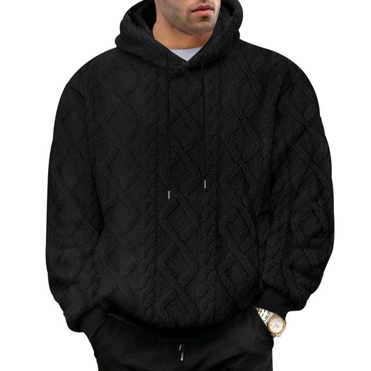 Herren nan kuscheliger Sherpa-Kapuzenpullover mit diamantgeprägter Struktur, Kordelzug und elastischen Rippbündchen Shop Nory