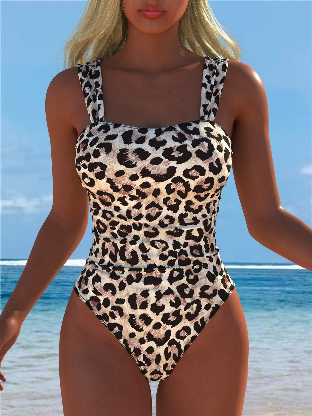 Damen einteiliger Badeanzug mit floraler und tierischer Musterkombination Shopnory