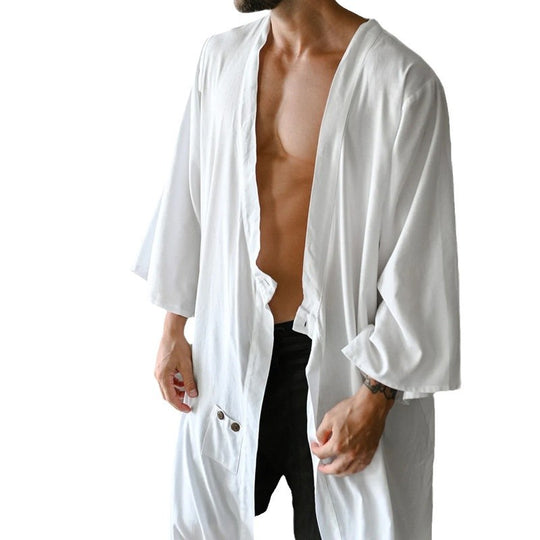 Herren langer Kimono-Hausmantel aus leichter Viskose mit weiten 3/4-Ärmeln Shop Nory