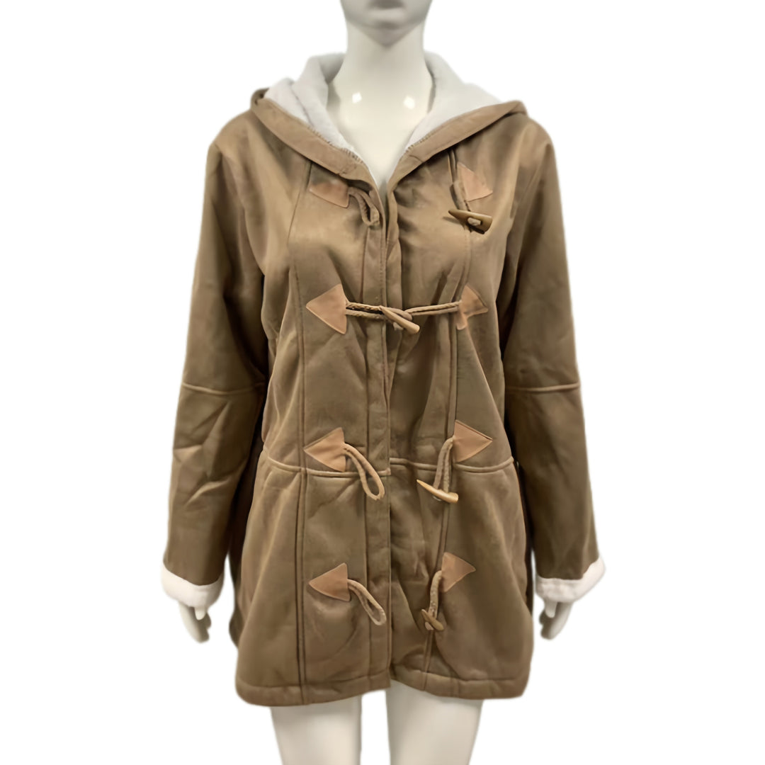 Damen Kapuzen-Dufflecoat mit Kunstfellbesatz und KnShop Noryelverschlüssen Shop Nory