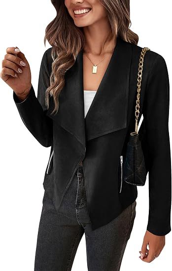 Damen Velourslederimitat-Wasserfallblazer mit asymmetrischem Saum und Reißverschlusstaschen Shop Nory