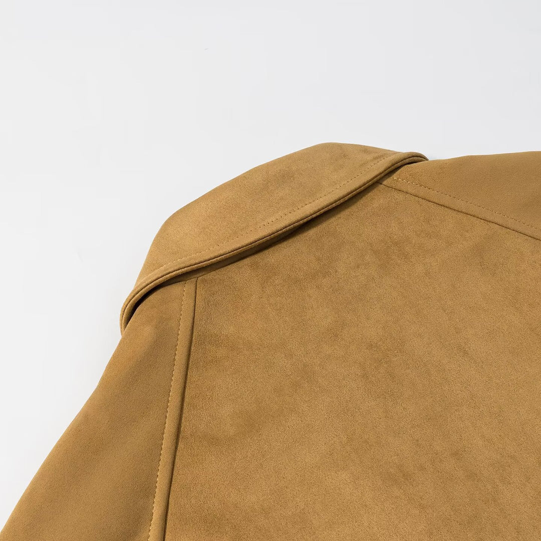 Damen Kurzjacke im Veloursleder-Look mit Raglanärmeln und elastischem Saum Shop Nory