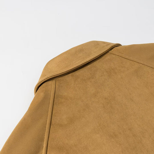 Damen Kurzjacke im Veloursleder-Look mit Raglanärmeln und elastischem Saum Shop Nory