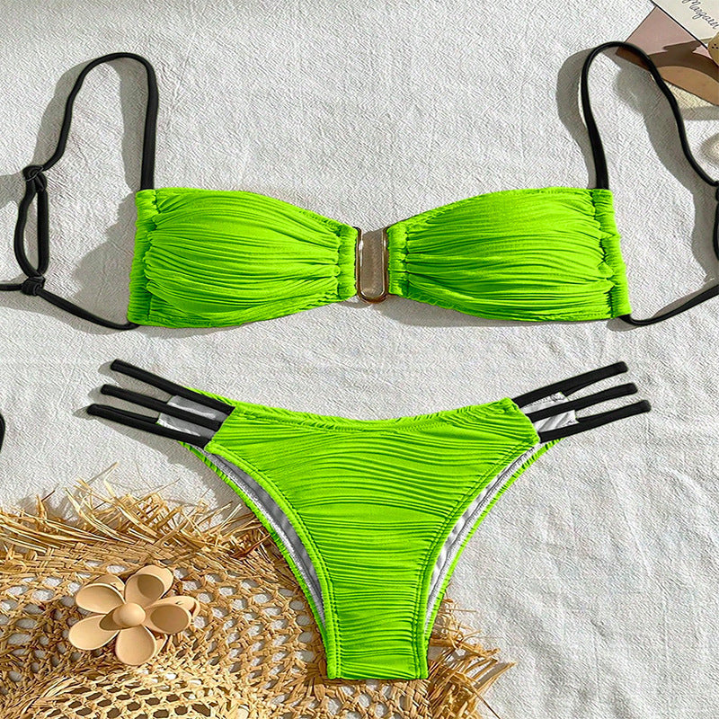 Damen Bikini-Set mit raffiniertem Falten-Design und modischen Akzenten Shopnory