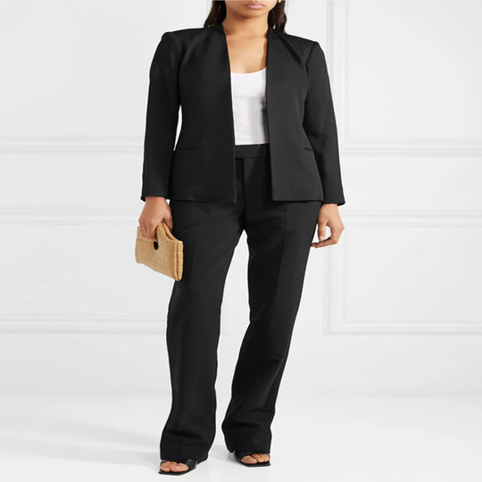 Damen Zweiteiliges Tailoring-Set aus Stretchkrepp mit offenem Longblazer und verkürzter Zigarettenhose Shop Nory