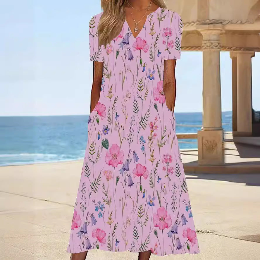 Damen Blumengemusterte Sommerkleid mit Taschen