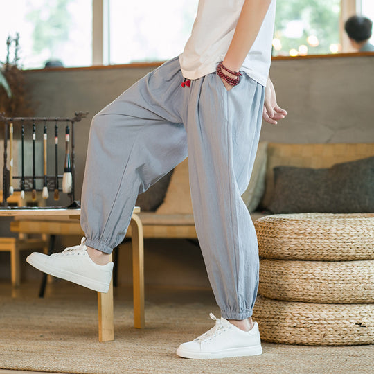 Herren lockere Haremshose mit elastischem Bund und dekorativem Kordelzug Shop Nory