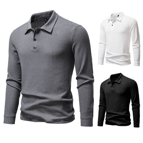 Herren Waffelstrick-Poloshirt mit Halbknopfleiste und Hemdkragen Shop Nory