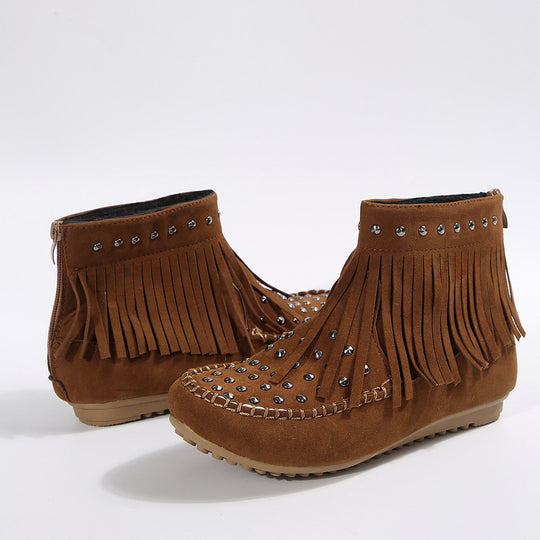 Damen Fransen‑Ankleboots im Mokassinstil mit Nieten und Rückenreißverschluss Shop Nory