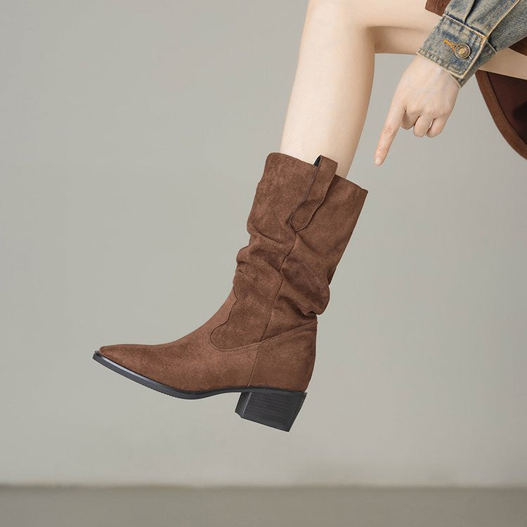 Damen Rauleder Stiefeletten mit lässigem Falten-Design Shopnory