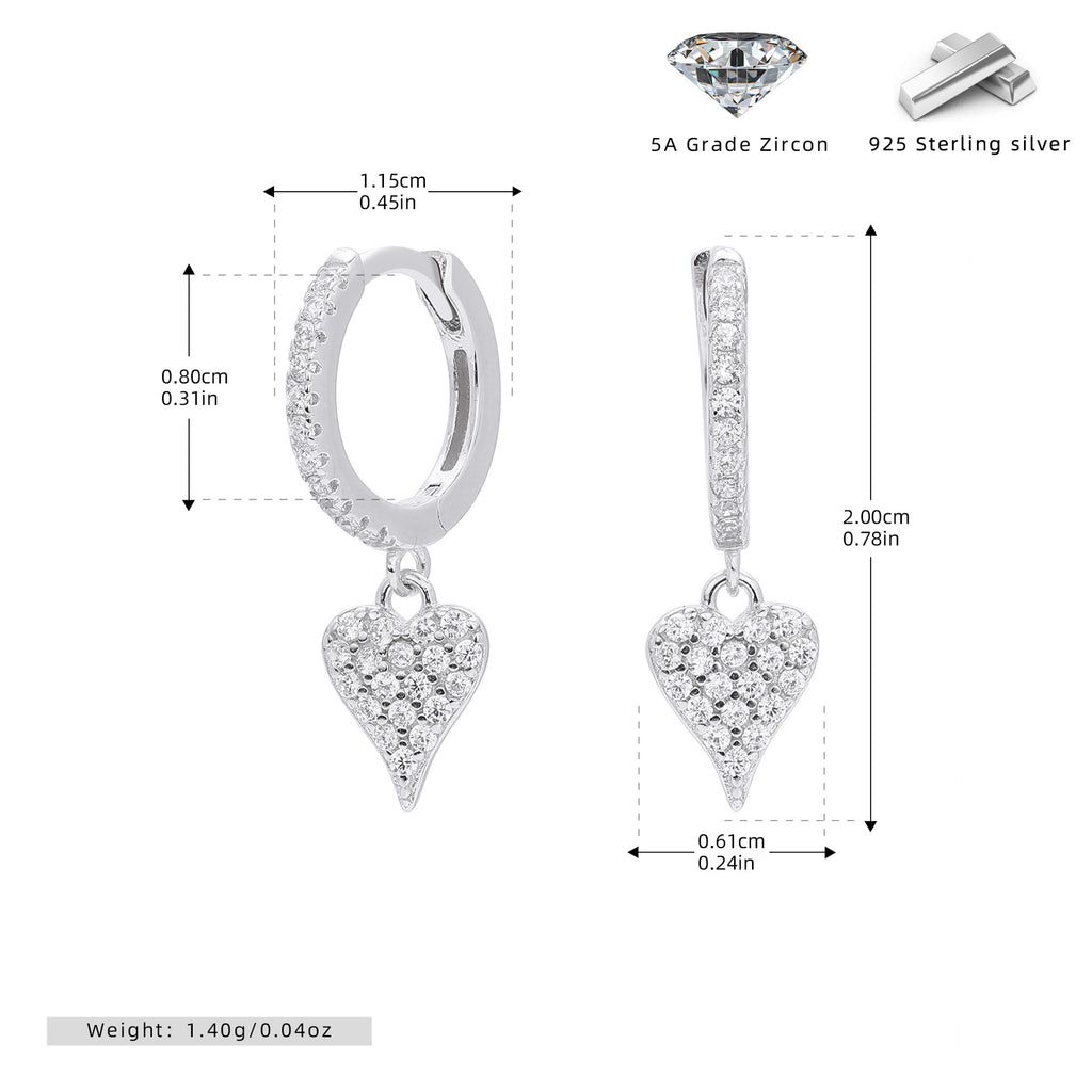 Damen Ohrhänger mit funkelndem Herzanhänger aus hochwertigem 925 Sterling Silber Shop Nory