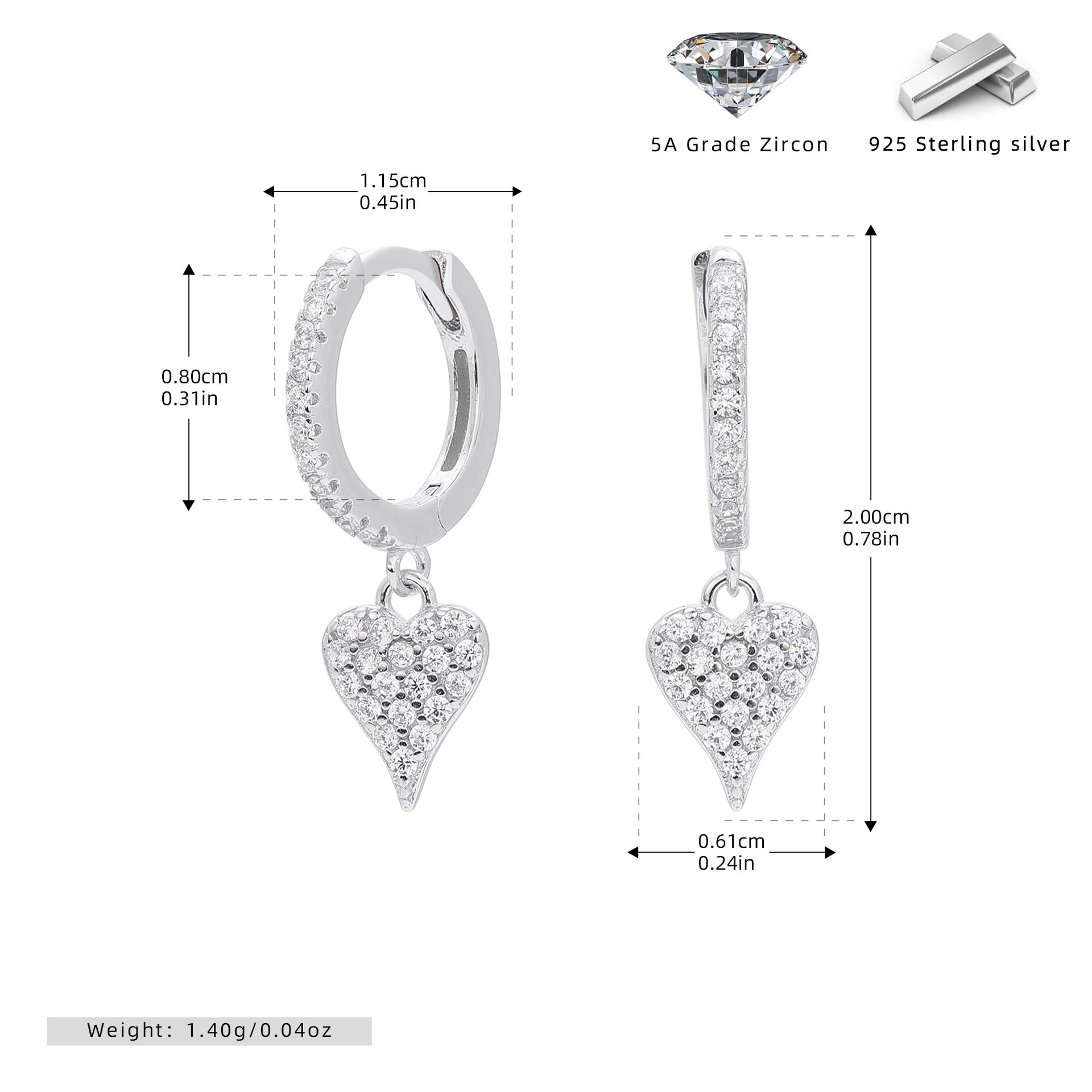 Damen Ohrhänger mit funkelndem Herzanhänger aus hochwertigem 925 Sterling Silber Shop Nory