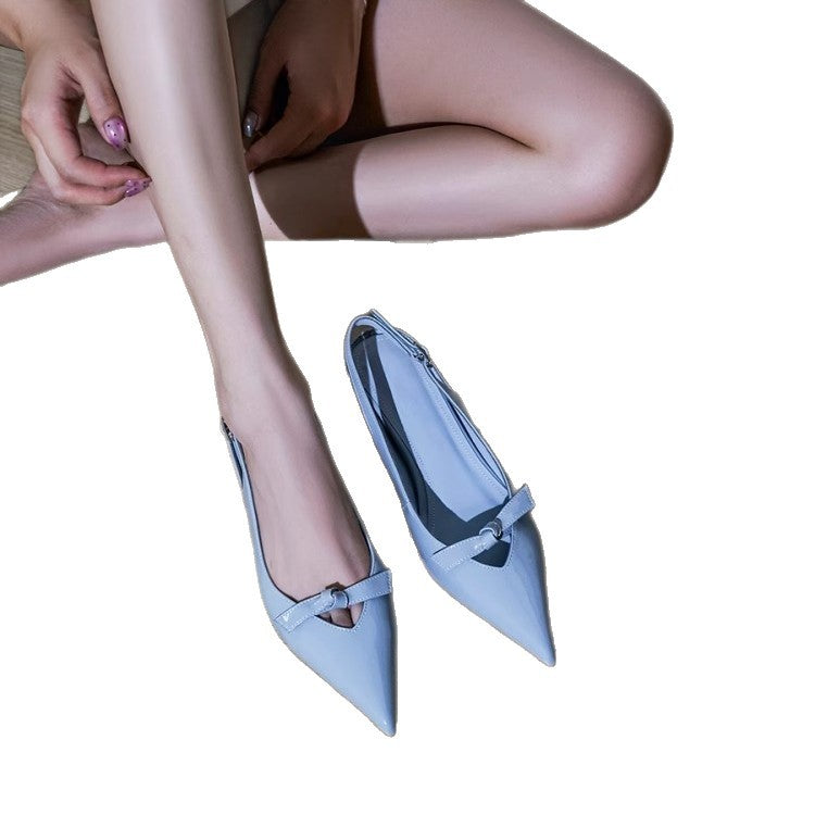 Damen Slingback-Pumps mit verspieltem Schleifendetail und glanzvoller Oberfläche