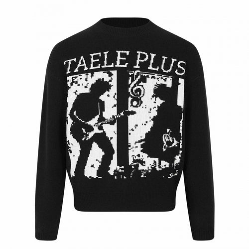 Unisex Grafik-Strickpullover mit Bandintarsie, Rundhals und geripptem Saum Shop Nory