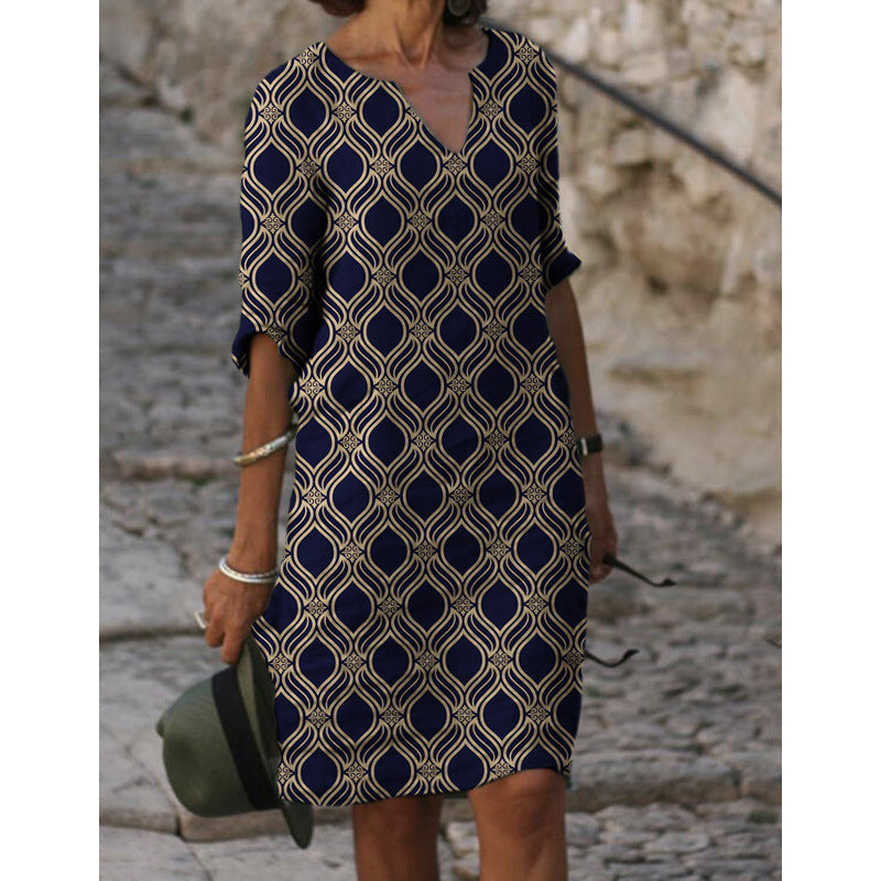 Damen Sommerliches Leinenkleid mit modernem Muster