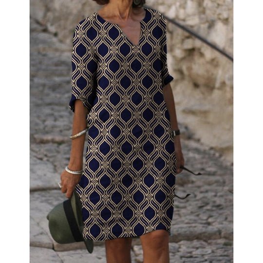 Damen Sommerliches Leinenkleid mit modernem Muster