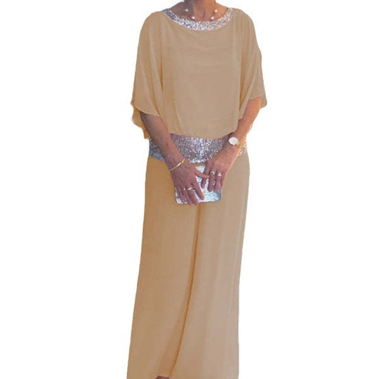 Damen Elegantes Zweiteiliges Abendensemble mit Chiffon-Cape, Paillettenbesatz und Palazzo-Hose Shop Nory