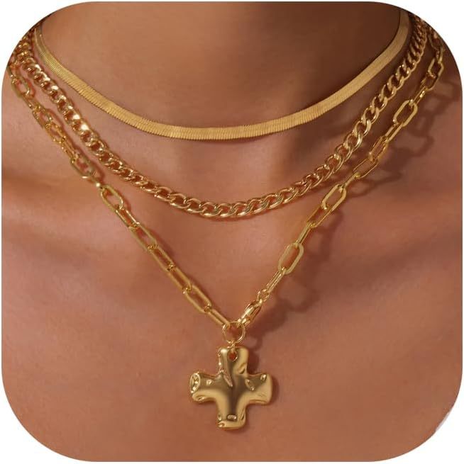 Damen Halskette mit markantem Kreuzanhänger und Kettendesign Shop Nory