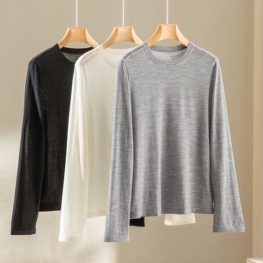 Damen Feines Langarm-Feinstrickshirt mit Rundhalsausschnitt und gerader Silhouette Shop Nory