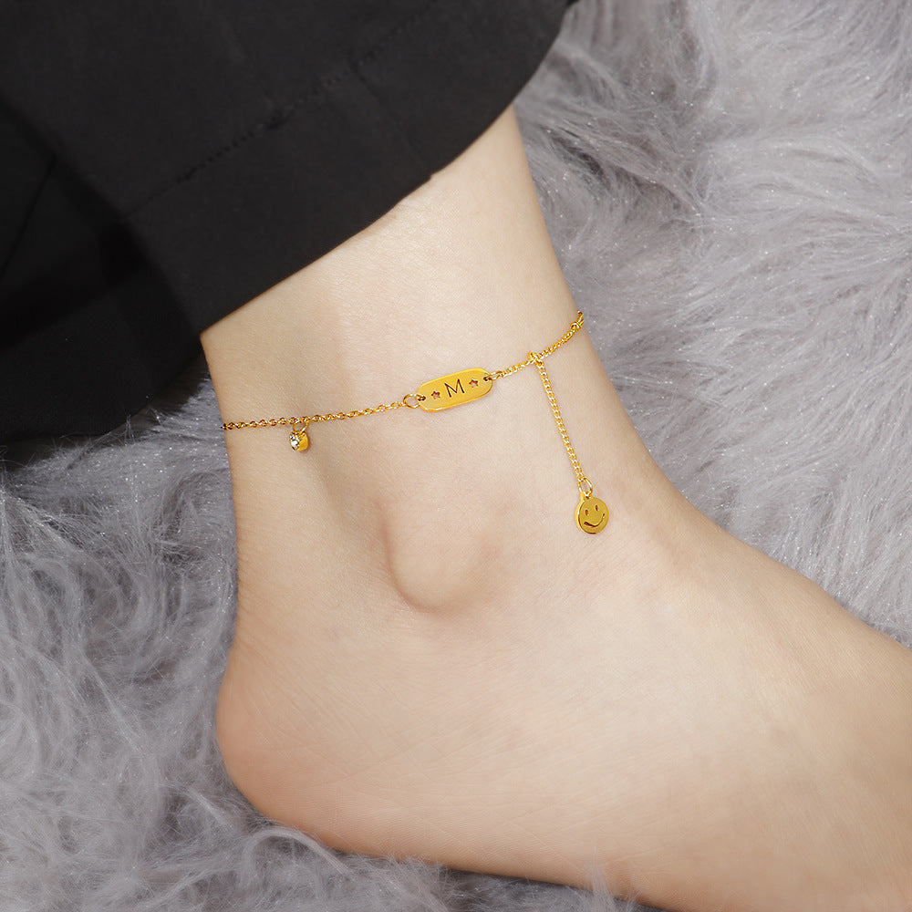 Frauen personalisierte Smiley-Gesicht Charm Fußkettchen Shop Nory